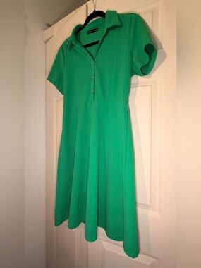 Adrienne Vittadini Emerald Green Dress with Navy Trim